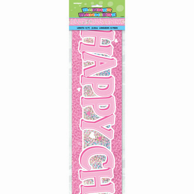 Unique 12Ft Pink Christening Prism Banner from B&Q