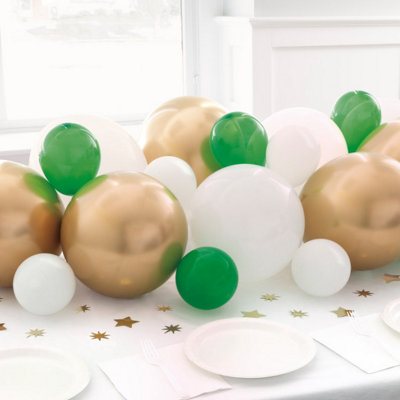 Unique Modern Christmas Dark GreenWhite& Gold Balloon Garland Table Runner With Foil Confetti Cutouts from B&Q