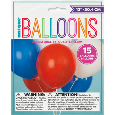 Unique Pack Of 15 RedWhite & Blue Assorted 12" Latex Balloons from B&Q