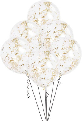 Unique Pack Of 6 Clear Latex Balloons With Gold Confetti 12" from B&Q