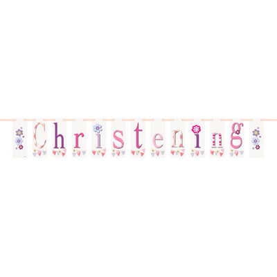Unique 7Ft Pink Bunting Christening Block Banner from B&Q