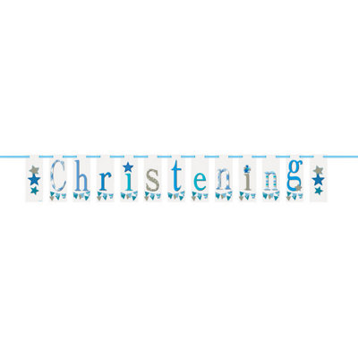 Unique 7Ft Blue Bunting Christening Block Banner from B&Q