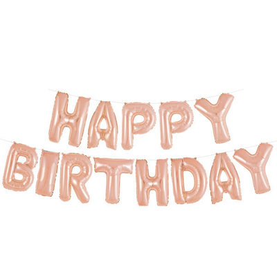 Unique Rose Gold Happy Birthday Foil Letter Balloon Banner Kit14" from B&Q
