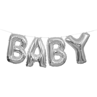 Unique Silver Baby Foil Letter Balloon Banner Kit14" from B&Q