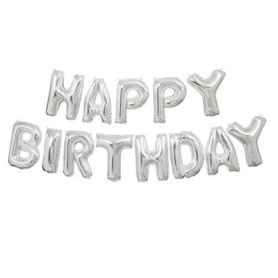 Unique Silver Happy Birthday Foil Letter Balloon Banner Kit14" from B&Q
