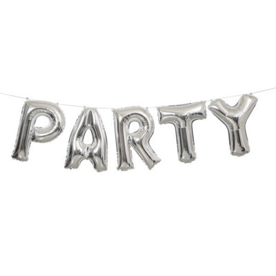 Unique Silver Party Foil Letter Balloon Banner Kit14" from B&Q