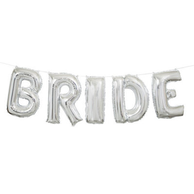 Unique Silver Bride Foil Letter Balloon Banner Kit14" from B&Q