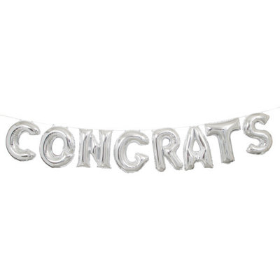 Unique Silver Congrats Foil Letter Balloon Banner Kit14" from B&Q