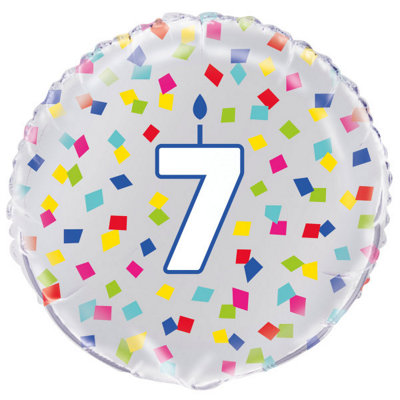 Unique Rainbow Confetti Birthday Number 7 Round Foil Balloon 18"
