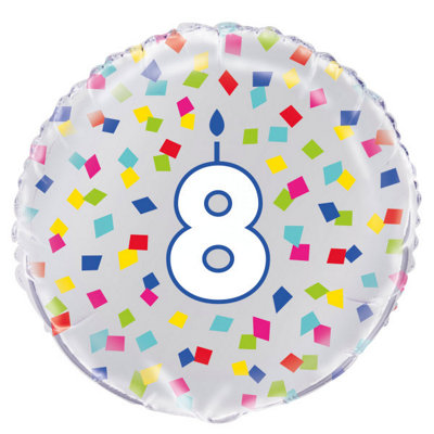 Unique Rainbow Confetti Birthday Number 8 Round Foil Balloon 18"