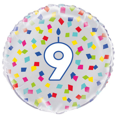 Unique Rainbow Confetti Birthday Number 9 Round Foil Balloon 18"
