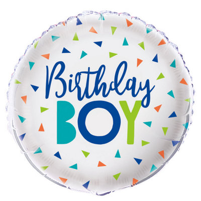 Unique Confetti Birthday Boy Round Foil Balloon 18"