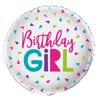 Unique Confetti Birthday Girl Round Foil Balloon 18"