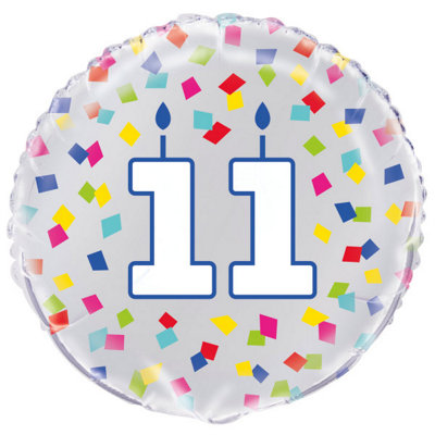 Unique Rainbow Confetti Birthday Number 11 Round Foil Balloon 18"