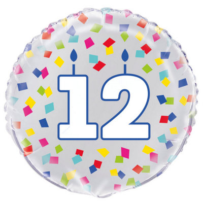 Unique Rainbow Confetti Birthday Number 12 Round Foil Balloon 18"