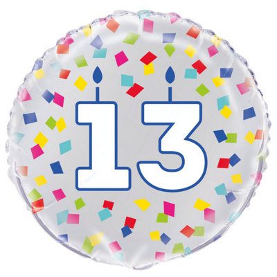 Unique Rainbow Confetti Birthday Number 13 Round Foil Balloon 18"