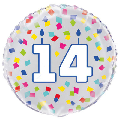 Unique Rainbow Confetti Birthday Number 14 Round Foil Balloon 18"
