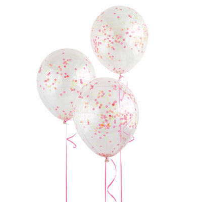Unique Pack Of 6 Clear Latex Balloons With Neon Confetti 12" from B&Q