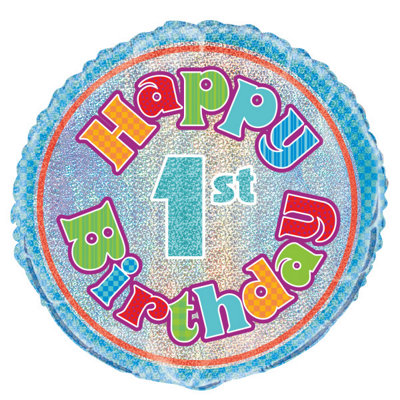 Unique Age 1 Birthday Prism Round Foil Balloon 18"