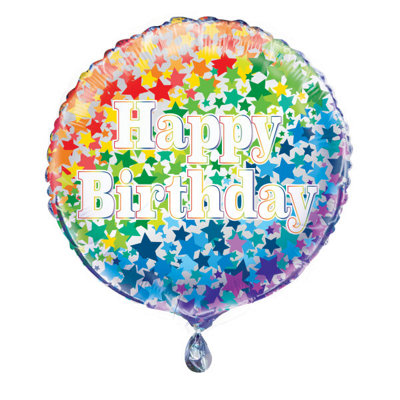 Unique Rainbow Stars Happy Birthday Round Foil Balloon 18" from B&Q