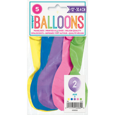 Unique Pack Of 5 Number 2 12" Latex Balloons from B&Q