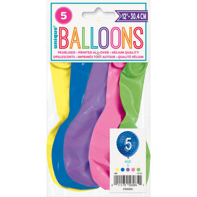 Unique Pack Of 5 Number 5 12" Latex Balloons from B&Q