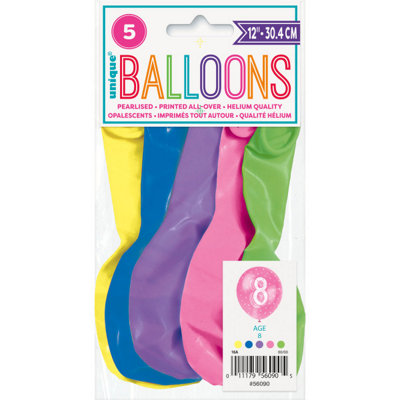 Unique Pack Of 5 Number 8 12" Latex Balloons from B&Q