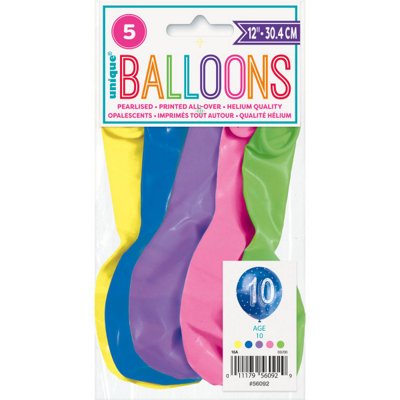 Unique Pack Of 5 Number 10 12" Latex Balloons from B&Q