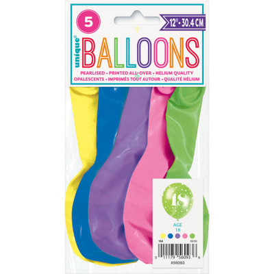 Unique Pack Of 5 Number 18 12" Latex Balloons from B&Q