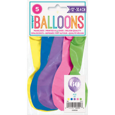 Unique Pack Of 5 Number 60 12" Latex Balloons from B&Q