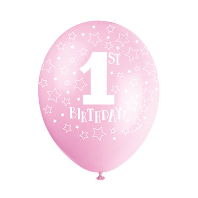 Unique Pack Of 5 Pink 1St Birthday 12" Latex Balloons from B&Q