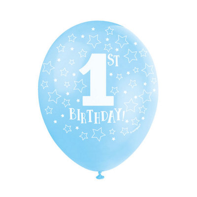 Unique Pack Of 5 Blue 1St Birthday 12" Latex Balloons from B&Q