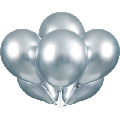 Unique Pack Of 6 Silver Platinum 11" Latex Balloons from B&Q