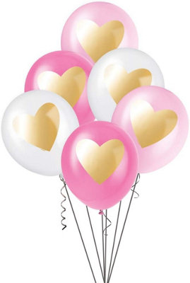 Unique Pack Of 6 Gold Heart 12" Assorted Latex Balloons from B&Q