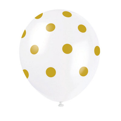 Unique Pack Of 6 Gold Dots 12" Latex Balloons from B&Q