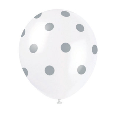 Unique Pack Of 6 Silver Dots 12" Latex Balloons from B&Q