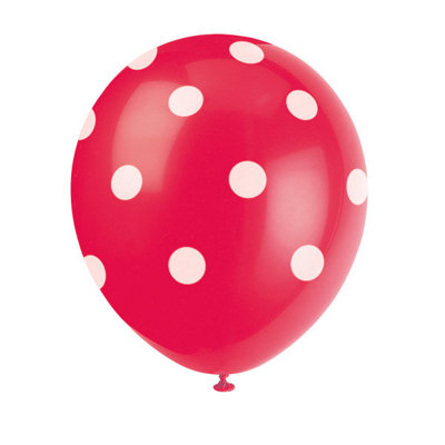 Unique Pack Of 6 Ruby Red Dots 12" Latex Balloons from B&Q