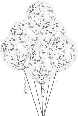 Unique Pack Of 6 Clear Latex Balloons With Black Confetti 12" from B&Q