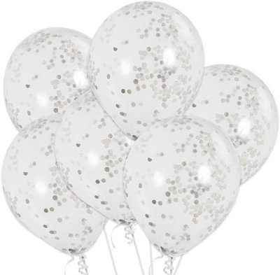 Unique Pack Of 6 Clear Latex Balloons With Silver Confetti 12" from B&Q