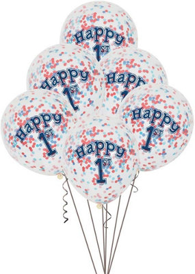 Unique Pack Of 6 Little Sailor Nautical First Birthday Clear Latex Balloons With Confetti 12" from B&Q