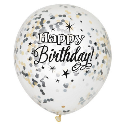 Unique Pack Of 6 Glittering Birthday Clear Latex Balloons With Confetti 12" from B&Q