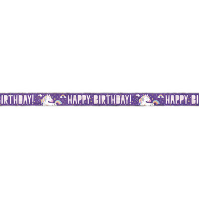 Unique 12 Ft Long Fold Happy Birthday Foil Unicorn Banner from B&Q