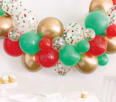 Unique RedGreen & Gold Christmas Confetti & Latex Balloon Arch Kit from B&Q