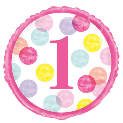 Unique Pink Dots 1St Birthday Round Foil Balloon 18" from B&Q