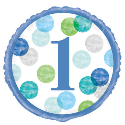 Unique Blue Dots 1St Birthday Round Foil Balloon 18" from B&Q