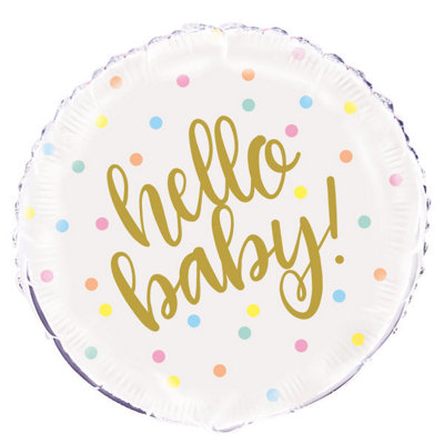 Unique "hello Baby" Gold Baby Shower Round Foil Balloon 18" from B&Q