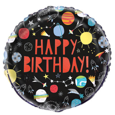 Unique Outer Space Happy Birthday Round Foil Balloon 18" from B&Q