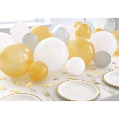 Unique SilverWhite And Gold Balloon Garland Table Runner With Foil Confetti Cutouts from B&Q