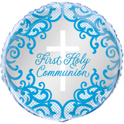 Unique Fancy Blue Cross First Holy Communion Foil Balloon 18" from B&Q