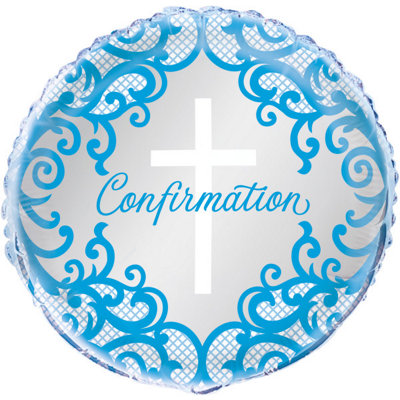 Unique Fancy Blue Cross Confirmation Round Foil Balloon 18" from B&Q